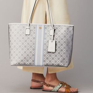 Tory Burch White and Blue Tote Bag